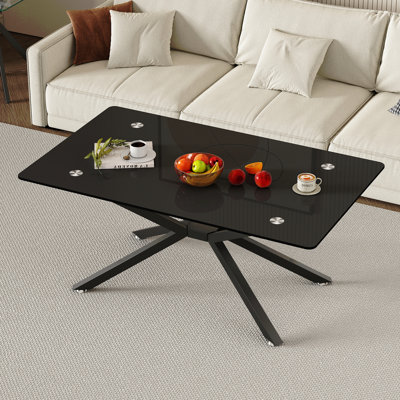 Table basse de 39,37 po en verre, design élégant avec pieds en métal, table basse de salon