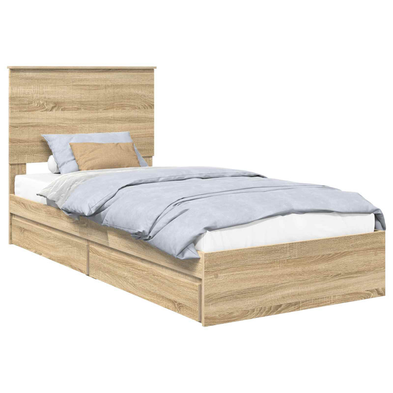  Bed Frame With Drawer Engineered Wood, European Single (90 x 200 cm), Sonoma Oak