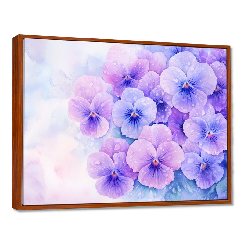 Morning Dew of Violets Flowers I - Violets, reproduction d'art murale, H 16 po x l 32 po, Brun