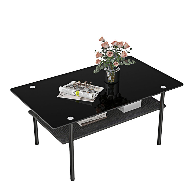 Table basse avec plateau en verre trempé, Black