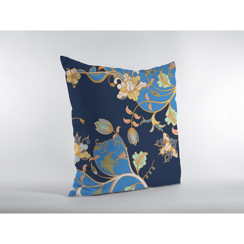 Carnation Garden Broadcloth Indoor Outdoor Zippered Pillow Light Blue On Navy, 20" x 20", Light Blue/Navy