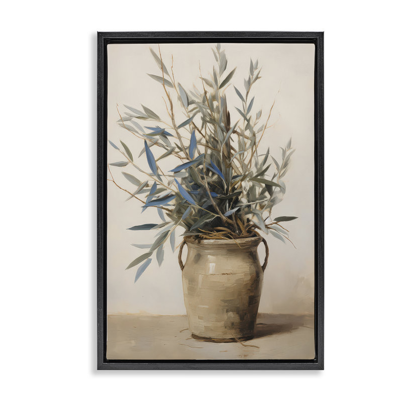 Toile flottante encadrée Country Pottery Plant par Petals Prints Design, H 31 po x l 21 po, Cadre flottant noir de jais
