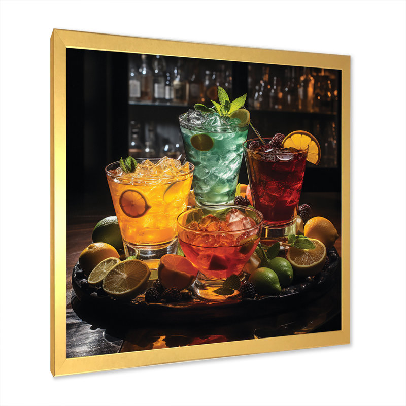«Cocktail Impression I» sur toile, Encadrement doré, H 24 po x l 24 po x P 1 po