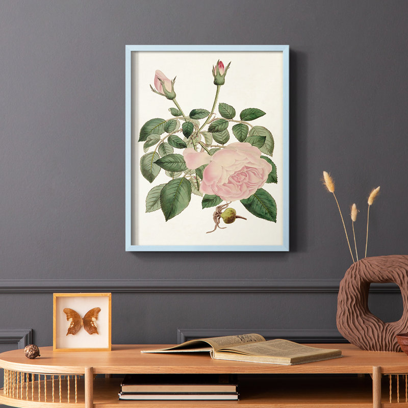 «Pink Floral Mix II», reproduction encadrée - bois massif, Cadre simple bleu, H 10 po x l 8 po