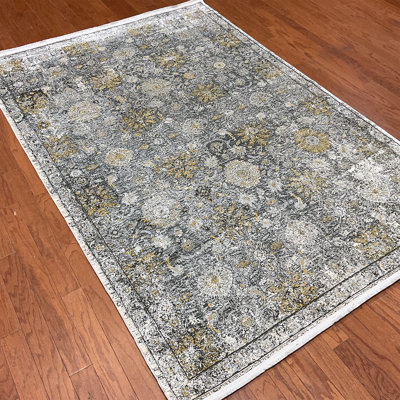 Bungalow Rose Abstract Floral Design Wool & Silk Rug