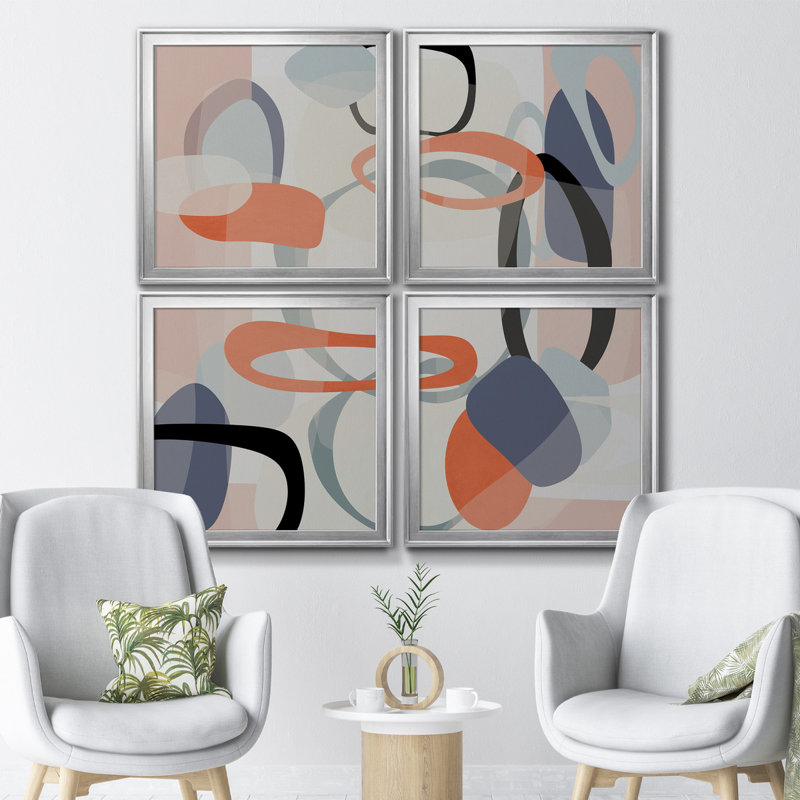 «Floating on Silk I», ensemble de 4 impressions sur toile encadrées, Cadre noir, H 34,5 po x l 138 po x P 1,5 po