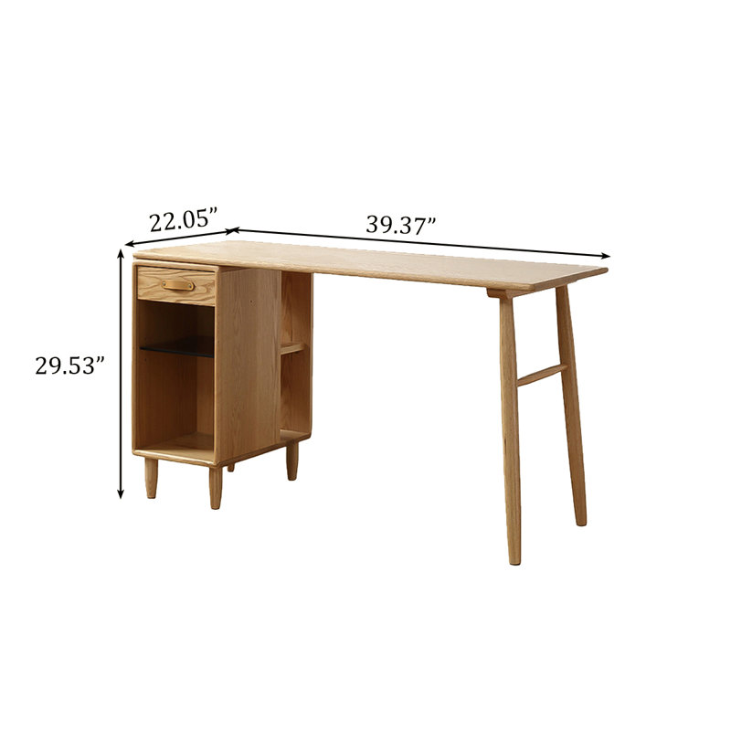 Bureau d'écriture rectangulaire en bois massif Burlywood, 1 tiroir, H 29,53 po x l 39,37 po x P 22,05 po