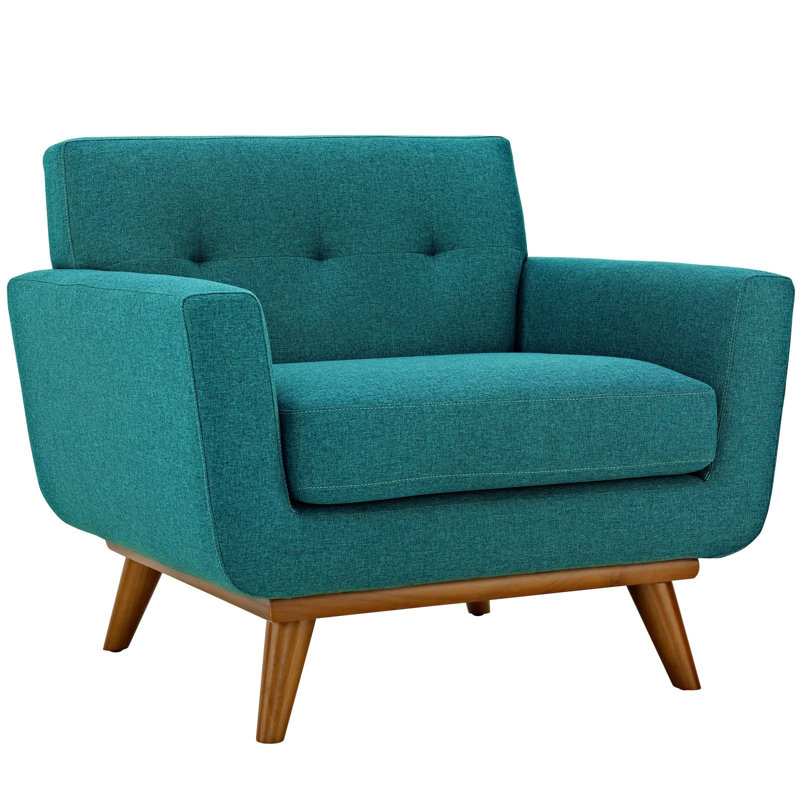 Carson Carrington Sigtuna Wooden Leg Mid-century Armchair, Teal Plainweave