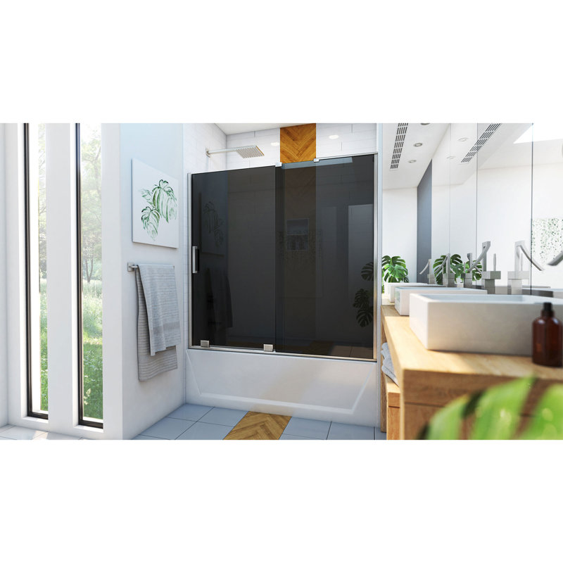 Porte de baignoire coulissante sans cadre H 56 po x l 58 po DreamLine Mirage-Z, Nickel brossé