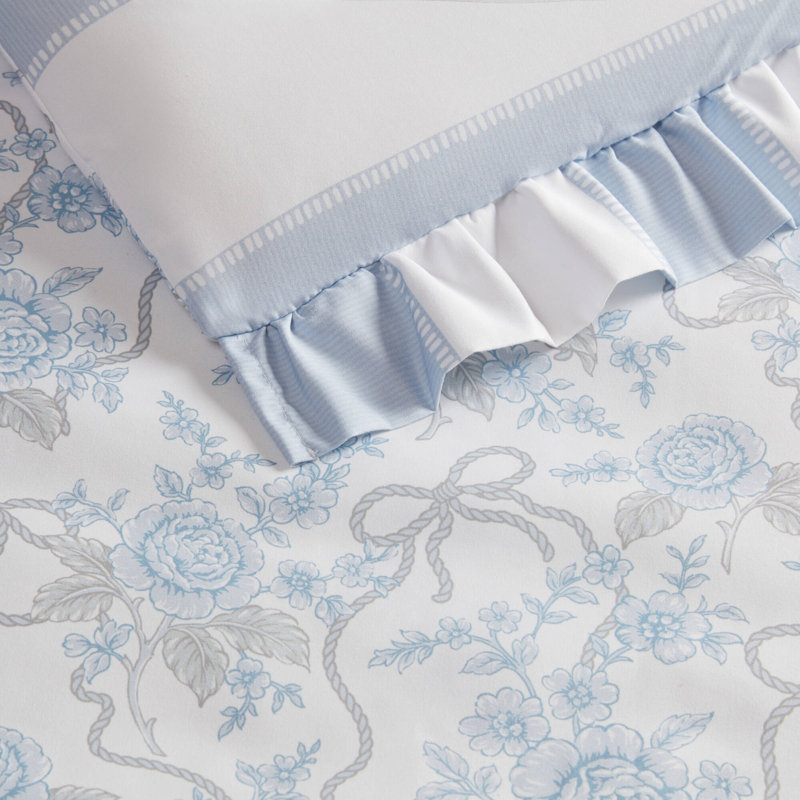 Ensembles de literie à volants bleus, édredon en microfibre pour grand lit double