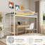Lit mezzanine simple avec échelle réglable et barrière de sécurité, structure en métal robuste, crème-1280157408