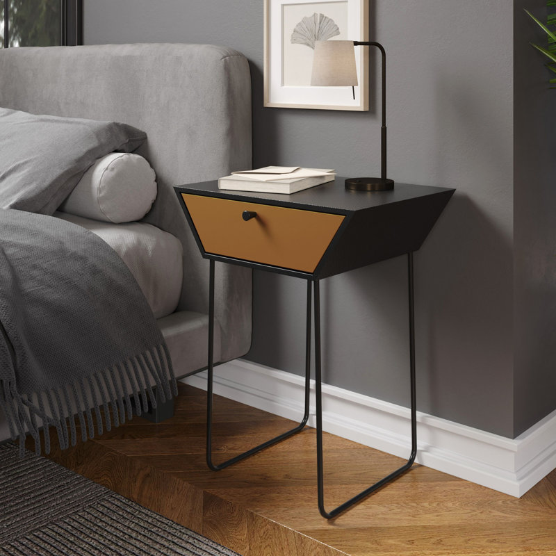 Anniyah 45cm W Metal Bedside Table, Black/Orange