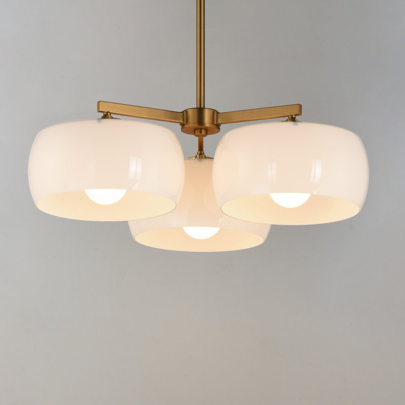 Lustre émaillé, Laiton vieilli naturel, Trois lumières