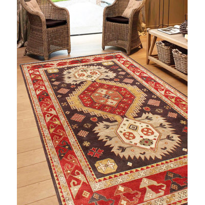 Tapis Navajo noué à la main brun et rouille, tapis en laine de taille personnalisée pour le salon