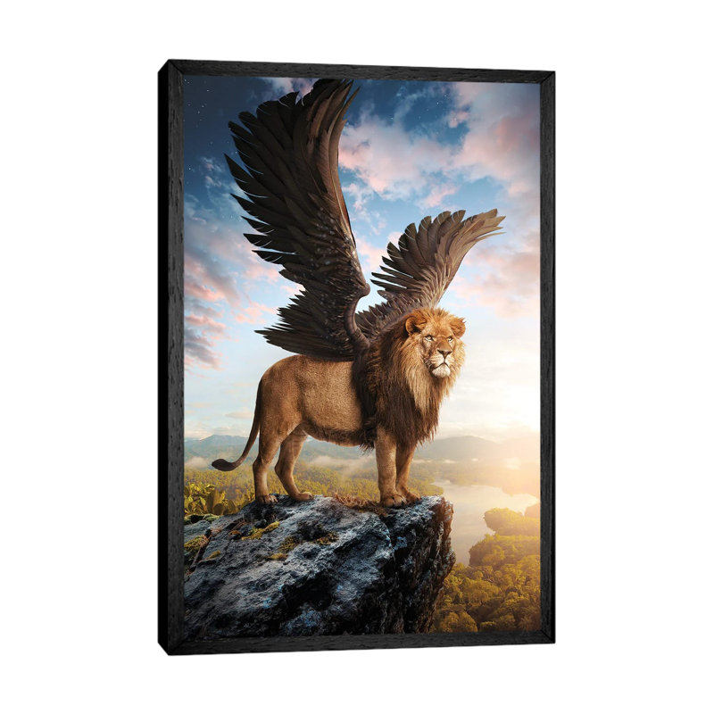 Winged Lion by Ruvim Noga - Floater Frame Gallery-Wrapped Canvas Giclée on Canvas, Black