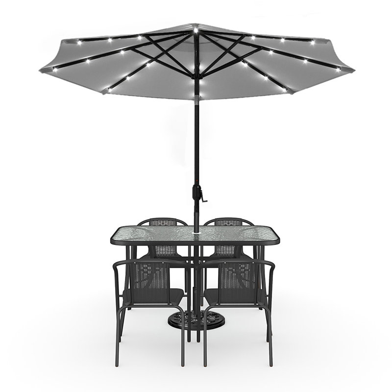 Dhaka 4 - Person Patio Dining Set with Rectangular Table, Black/Grey
