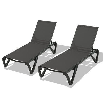 Pool Lounge Chairs Set Of 2, Aluminum Adjustable Outdoor Chaise Lounge With Wheels, All Weather Poolside Chairs For Deck Lawn Patio Backyard, Textilene - Dark Gray