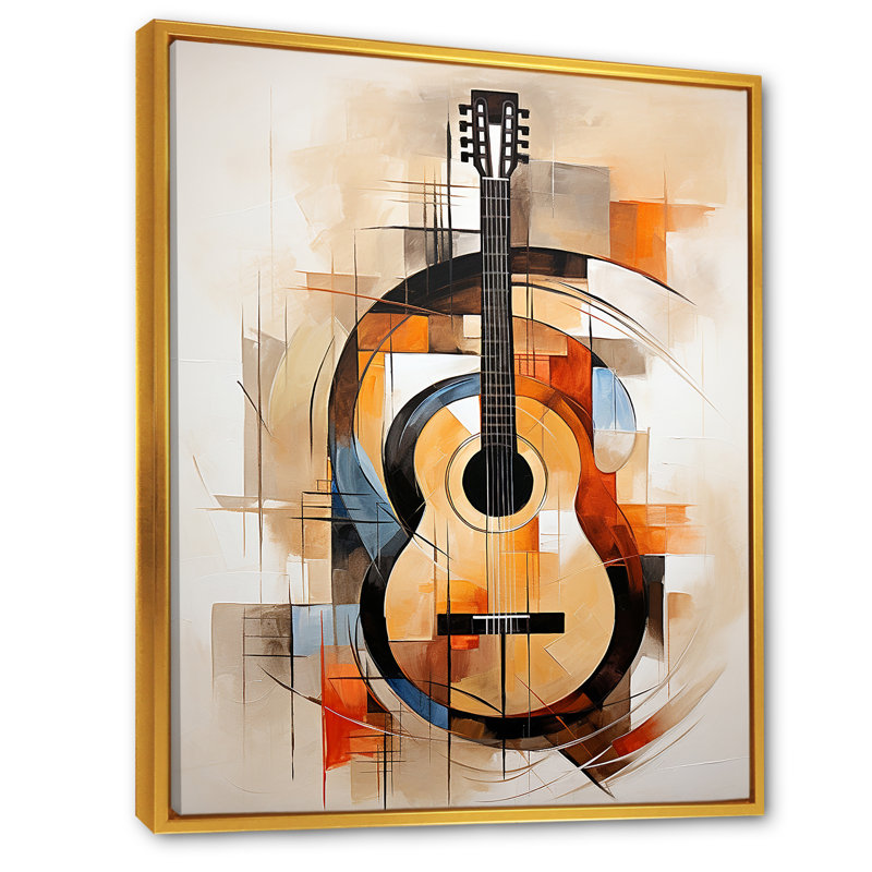 Guitare, simplicité, terreux brun I - musique, impressions murales, Cadre flottant doré, H 32 po x l 16 po x P 1 po
