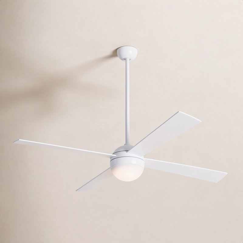 52" Ball Ceiling Fan with LED Light, Gloss White, Wall Control with Remote Handset (2-wire), White