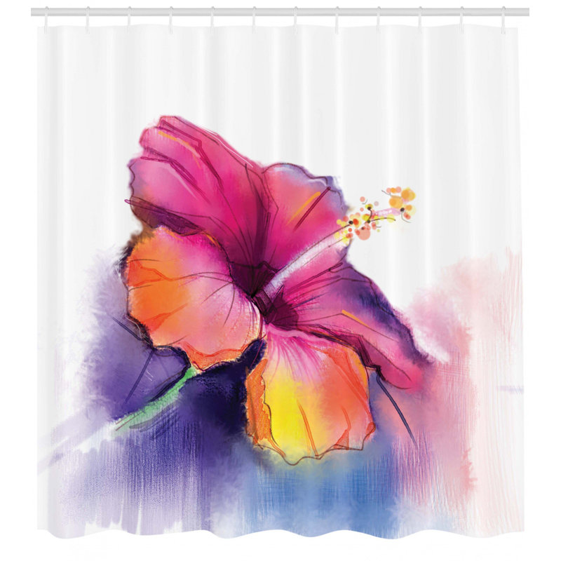Ensemble de rideau de douche à motif floral hibiscus, H 75 po x l 69 po