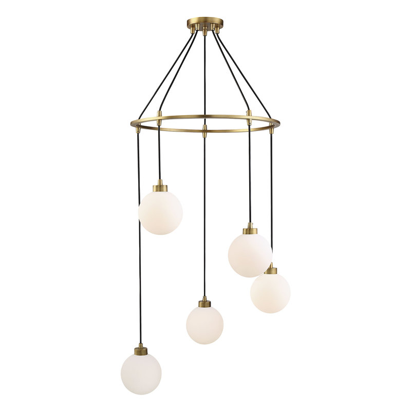 Luminaire suspendu sphérique à 5 lumières Raeburn, Laiton, Blanc