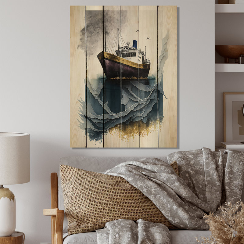 " Purple Gold Modern Fishing Boat ", 40'' H x 30'' W x 0.78'' D