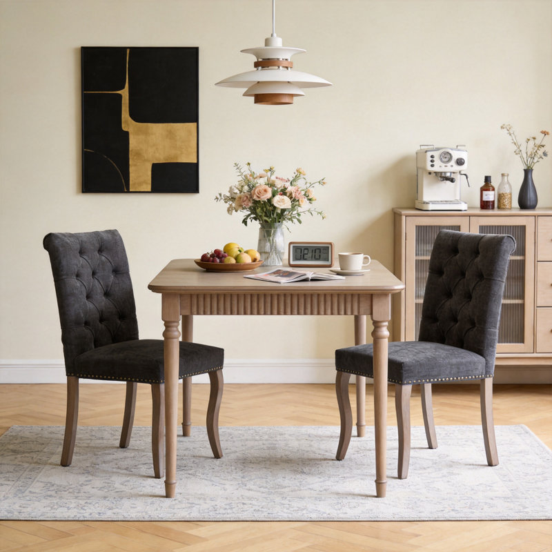 Ensemble de 2 chaises de salle à manger capitonnées, élégantes chaises d'appoint rembourrées avec pieds incurvés