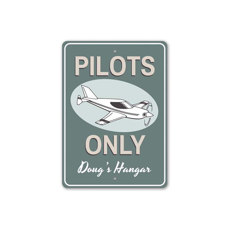 Enseigne en aluminium «Pilots Only Hangar», H 14 po x l 10 po x P 0,04 po