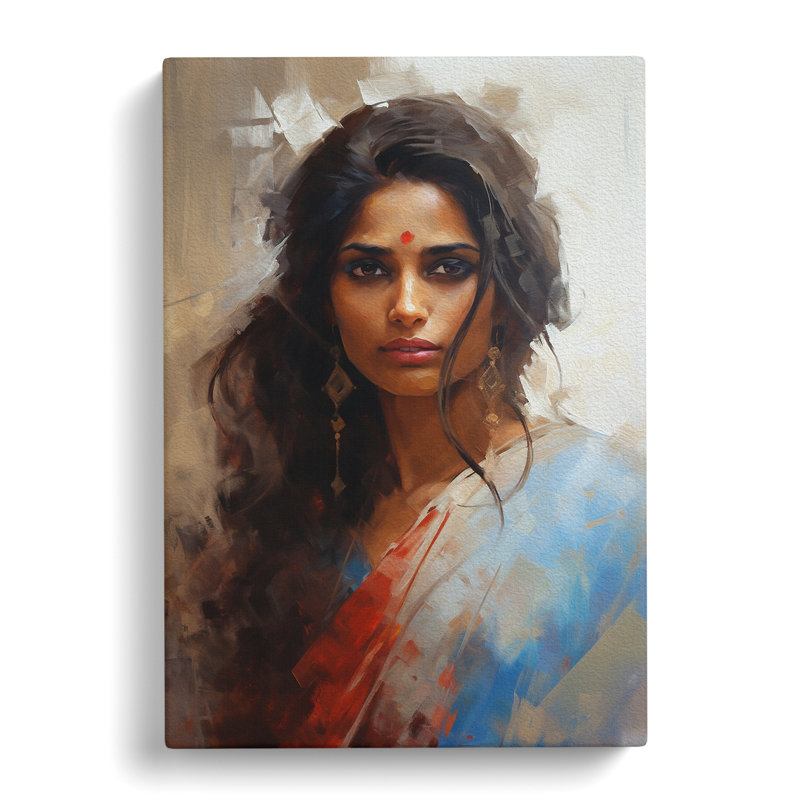 Indian Woman Gestural No.2 - Wrapped Canvas, 76cm H x 50cm W x 3cm D