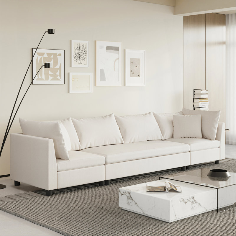 116*30'' Modern Modular Sectional Sofa, Cream Chenille