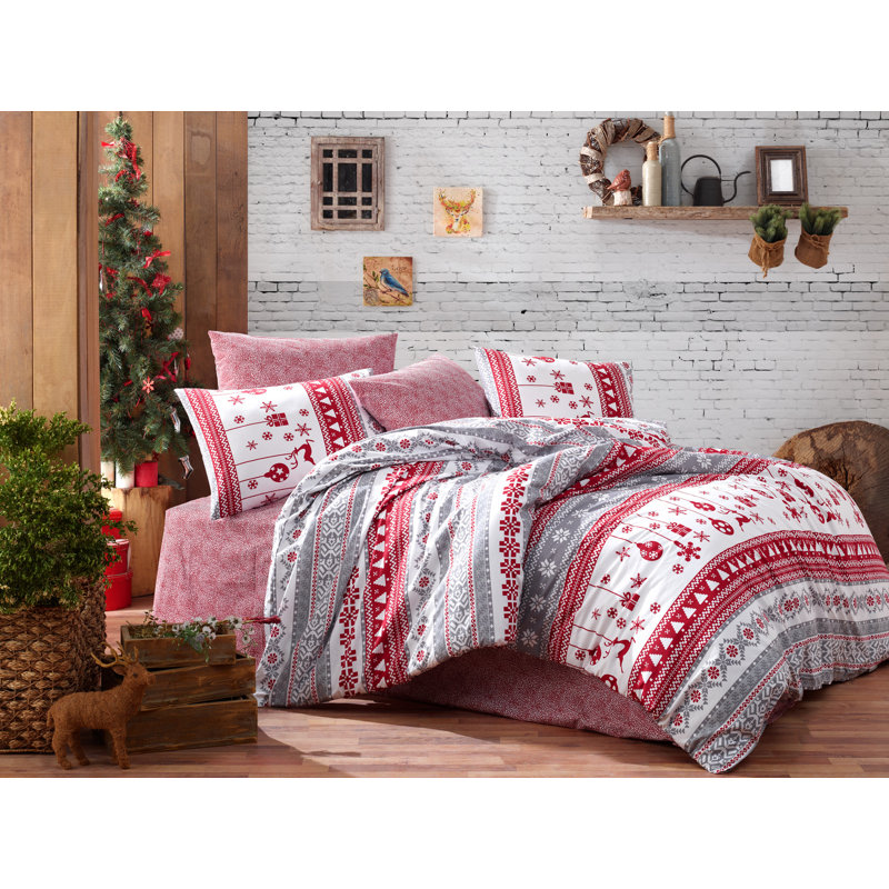 Rouge Jill Claret / blanc / gris Ensemble de housse de couette 100% coton rouge / blanc / gris Claret