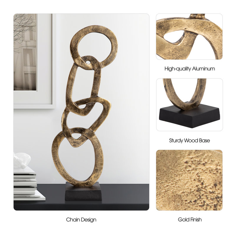 Decorative Object Linked Ring Sculpture for Home Decor - Abstract Metal Figurine Statement Accent Ideal Decoration for Living Room and Console Styling