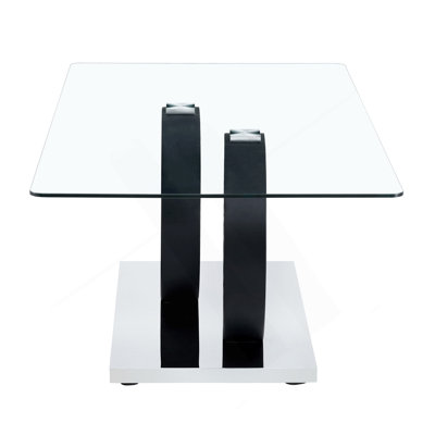Modern Style Glass Top MDF Coffee Table With Black Base, Suitable For Living Rooms And Lounge Areas, With Product Dimensions Of 47.2*25.6*17.8Inches.