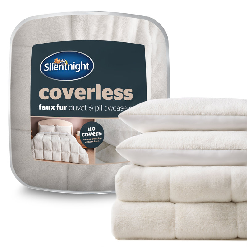 Silentnight Coverless 10.5 Tog Duvet and Pillowcase Set Faux Fur, White, Single