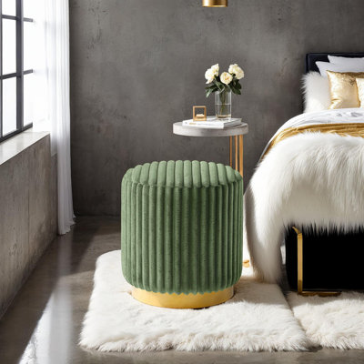 Tabouret d'appoint contemporain en tissu de fourrure verte avec base en acier inoxydable doré pour des espaces de vie élégants