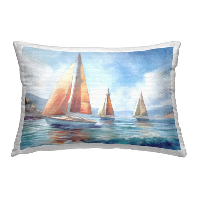 Three Boats Drifting Printed Outdoor Throw Pillow Design by Kim Allen