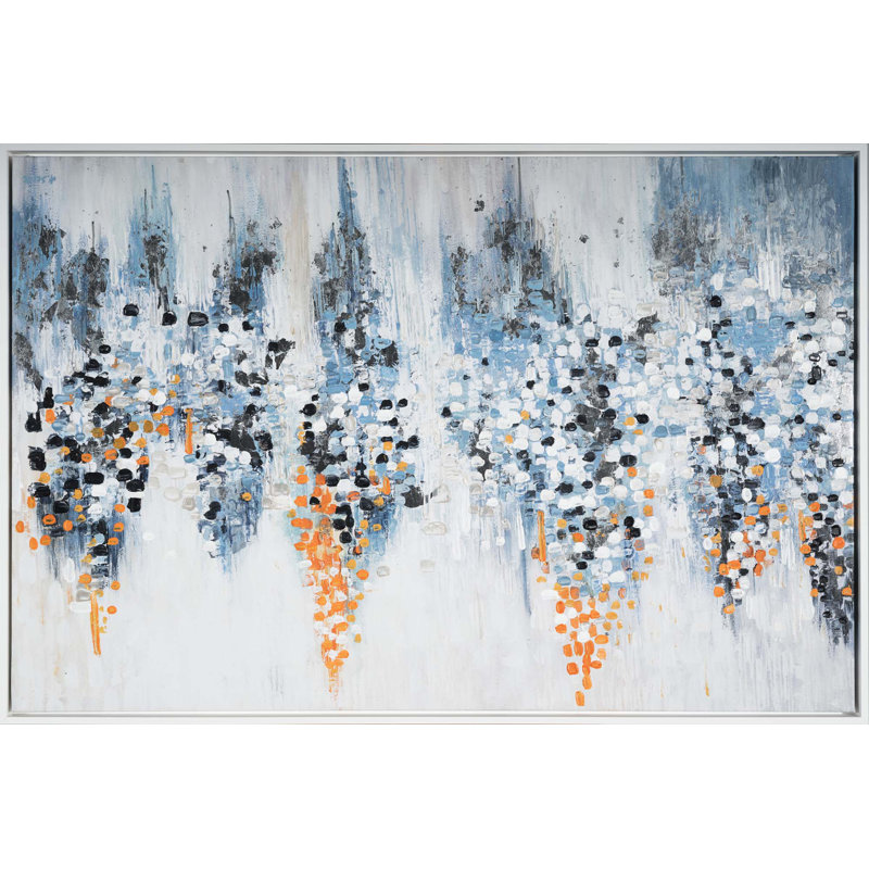 " Dotted Forest ", 28" H  x 41" W  x 2" D, White Framed, Light Blue