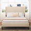 Base de lit double beige avec station de charge dans la tête de lit, conception silencieuse, structure en métal, aucun sommier requis et support stable pour tous les types de matelas, sommier, installation simple-762032475