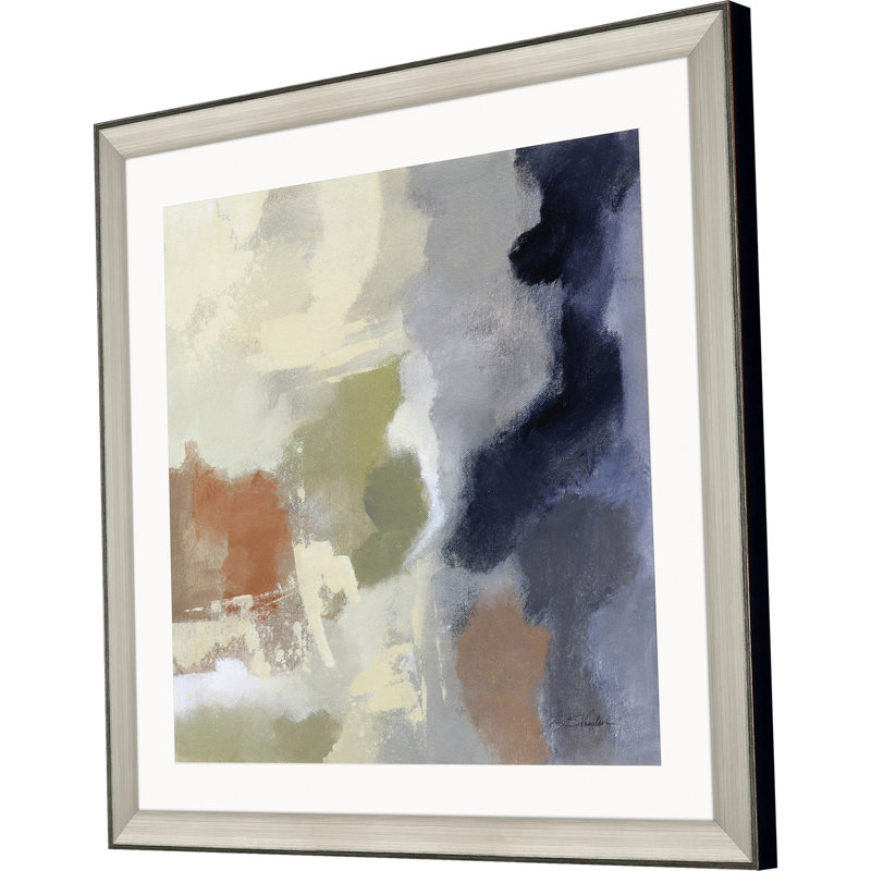 Large Blue and Gray Abstract Canvas Print with Silver Frame