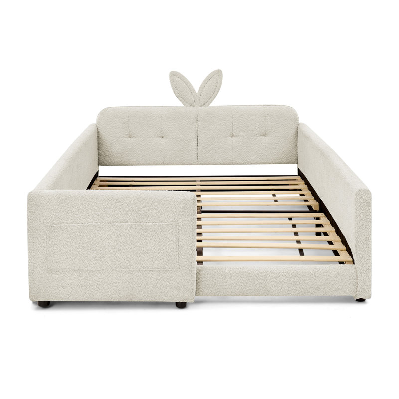 Structure de lit plateforme tapissier Aurelia l 75,5 po x P 83 po x H 25 po, Beige