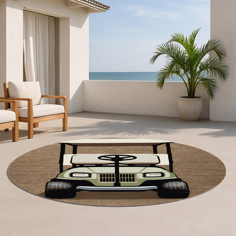 Tapis intérieur et extérieur beige Transport, Rond 5 pi