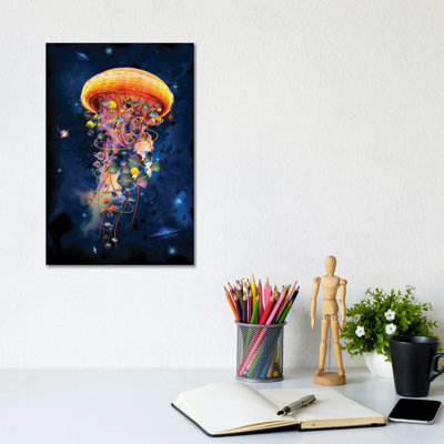 Electric Jellyfish Worlds Galaxys by David Loblaw - Wrapped Canvas Painting