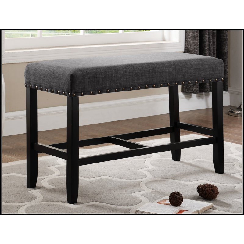Biony Fabric Counter Height Dining Bench with Nailhead Trim, Gray