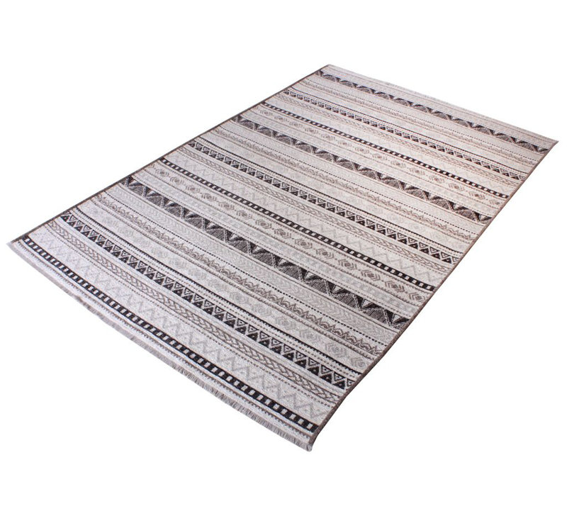 ALFA RICH Black Gray Washable Cotton Area Rugs for Living Room Bedroom Kitchen Dining, Rectangle 5'1" x 7'5"