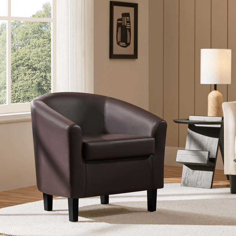 Seldon 28'' H Vegan Leather Barrel Chair, Espresso Faux Leather