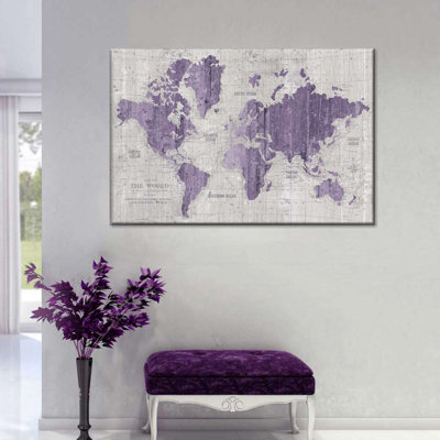 " Old World Map Purple Gray Canvas Print "
