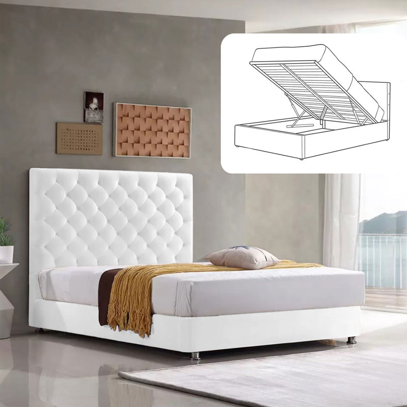 Adriella Upholstered Ottoman Storage Bed, Double (4'6), White