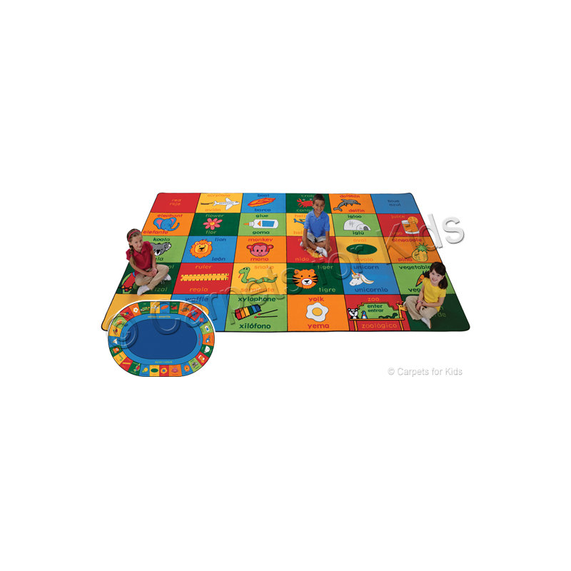 Tapis imprimé à blocs alphabétiques bilingues, Ovale 8 pi 3 po x 11 pi 8 po