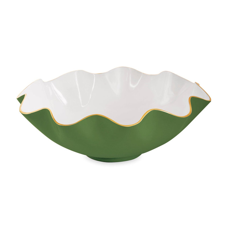 Très grand bol Encanto Carola, Blanc / vert feuille