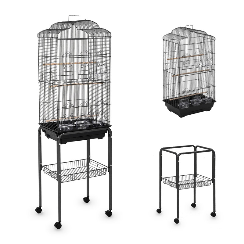 Cage à oiseaux victorienne de style victorien en fer forgé de 65 pouces avec plateau de jeu en acier inoxydable et grande cage de vol pour perruches et conures
